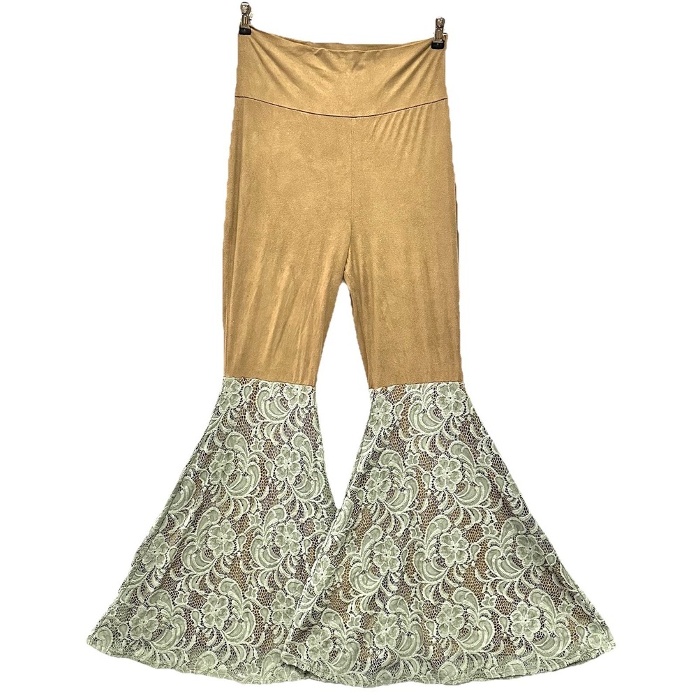 Lucky & Blessed L&B Small S High‎ Rise Lace Faux Suede Flare Stretch Bell Bottom